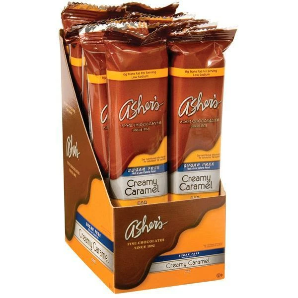 Asher's Sugar Free Chocolate Candy Bars - Caramel: 12-Piece Box 1 Asher's Sugar Free Chocolate Candy Bars - Caramel: 12-Piece Box