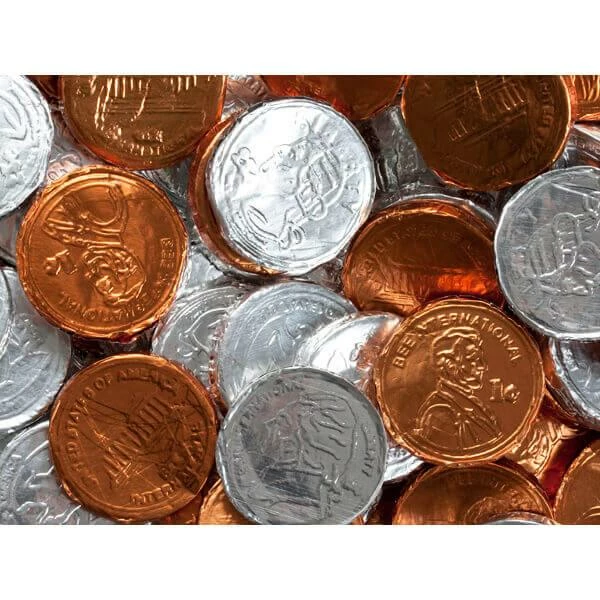 Bee International Silver And Copper Foiled Bubble Gum Coins: 100-Piece Bag 1 Bee International Silver And Copper Foiled Bubble Gum Coins: 100-Piece Bag
