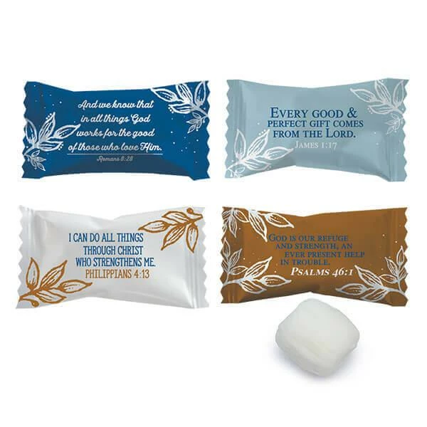 Bible Verse Wrapped Butter Mint Creams: 300-Piece Case 1 Bible Verse Wrapped Butter Mint Creams: 300-Piece Case