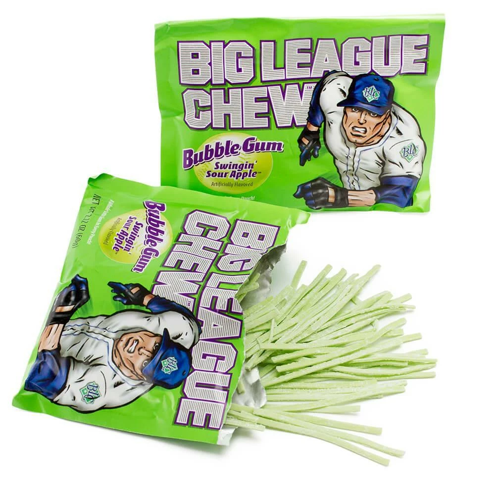 Big League Chew Bubble Gum Packs - Sour Apple: 12-Piece Box 1 Big League Chew Bubble Gum Packs - Sour Apple: 12-Piece Box
