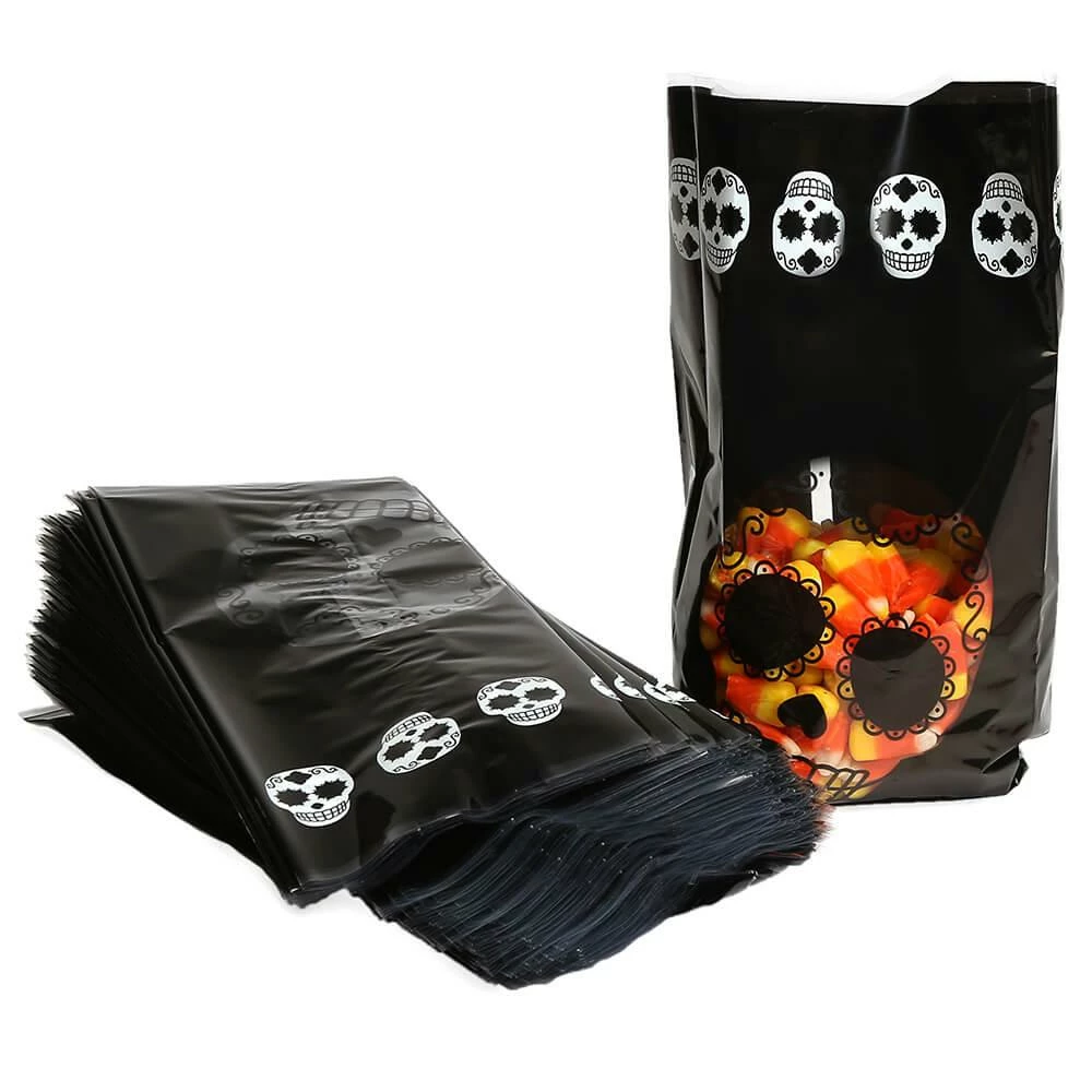 Black Cello Candy Bags With Day Of The Dead Skulls: 100-Piece Box 1 Black Cello Candy Bags With Day Of The Dead Skulls: 100-Piece Box