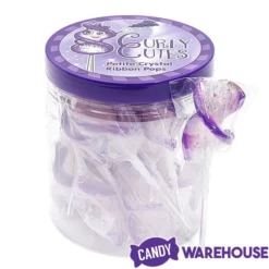 CurlyCutes Petite Crystal Ribbon Pops - Purple Grape: 20-Piece Jar -CANDY WAREHOUSE Sales curlycutes petite crystal ribbon pops purple grape 20 piece jar candy warehouse 5