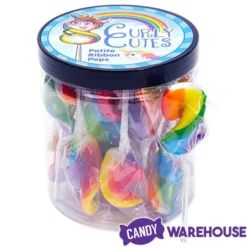 CurlyCutes Petite Crystal Ribbon Pops - Rainbow Cherry: 20-Piece Jar -CANDY WAREHOUSE Sales curlycutes petite crystal ribbon pops rainbow cherry 20 piece jar candy warehouse 4