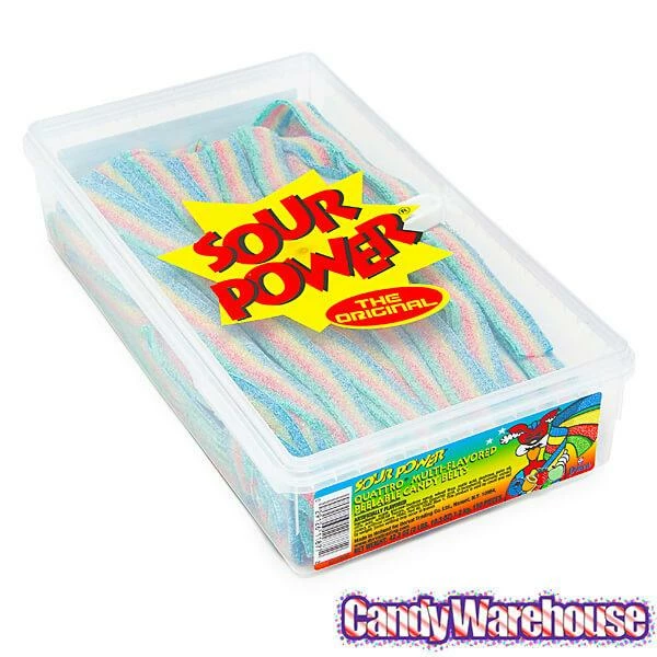 Dorval Sour Power Belts Candy - Quattro: 150-Piece Tub 2 Dorval Sour Power Belts Candy - Quattro: 150-Piece Tub - Image 2