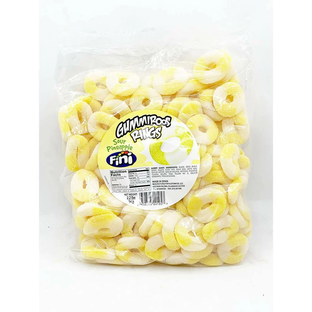 Fini Sour Pineapple Gummy Rings: 1KG Bag 1 Fini Sour Pineapple Gummy Rings: 1KG Bag