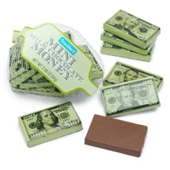Foiled Milk Chocolate Money Mini Bars In Mesh Bags: 18-Piece Box
