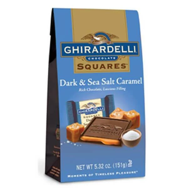Ghirardelli Dark Chocolate Squares With Sea Salt Caramel Filling 5-Ounce Bags: 6-Piece Box 1 Ghirardelli Dark Chocolate Squares With Sea Salt Caramel Filling 5-Ounce Bags: 6-Piece Box
