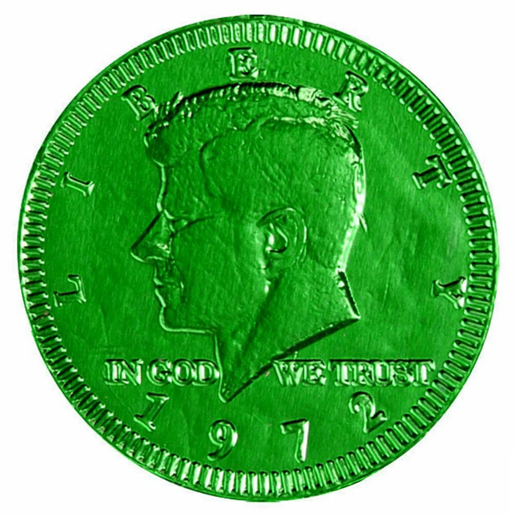 Green Foiled Milk Chocolate Coins: 1LB Bag 1 Green Foiled Milk Chocolate Coins: 1LB Bag