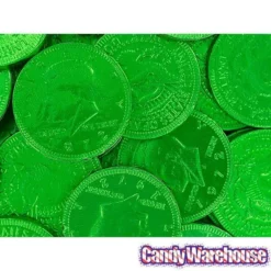 Green Foiled Milk Chocolate Coins: 1LB Bag 8 Green Foiled Milk Chocolate Coins: 1LB Bag -CANDY WAREHOUSE Sales green foiled milk chocolate coins 1lb bag candy warehouse 4
