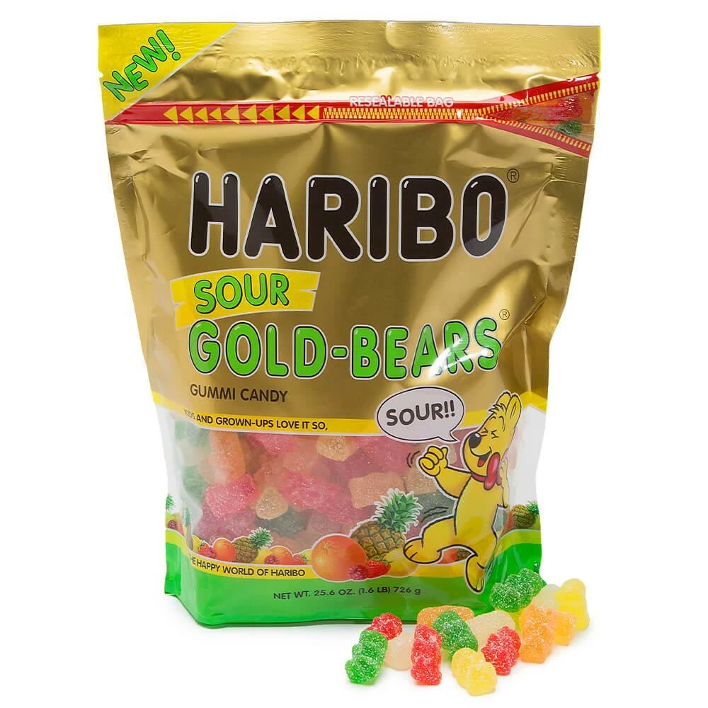Haribo Gold-Bears Sour Gummy Bears Candy: 1.6LB Bag 1 Haribo Gold-Bears Sour Gummy Bears Candy: 1.6LB Bag