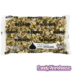 Hershey's Kisses Gold Foiled Milk Chocolate With Almonds Candy: 400-Piece Bag -CANDY WAREHOUSE Sales hershey s kisses gold foiled milk chocolate with almonds candy 400 piece bag candy warehouse 4