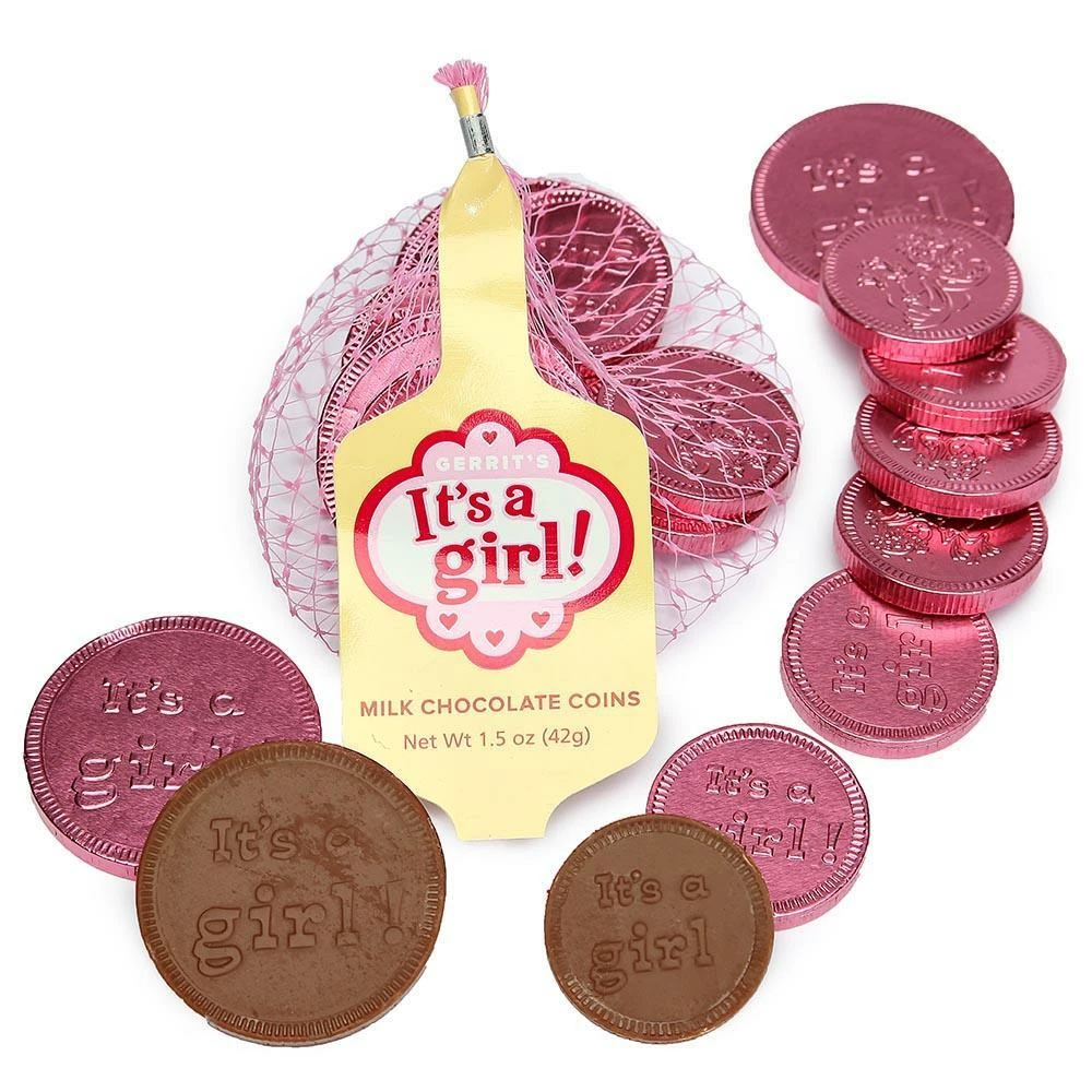 It's A Girl Foiled Chocolate Coins In Mesh Bags: 18-Piece Box 1 It's A Girl Foiled Chocolate Coins In Mesh Bags: 18-Piece Box