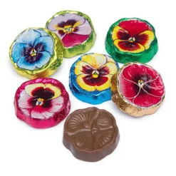 Madelaine Foiled Milk Chocolate Flower Wafers - Pansies: 5LB Bag