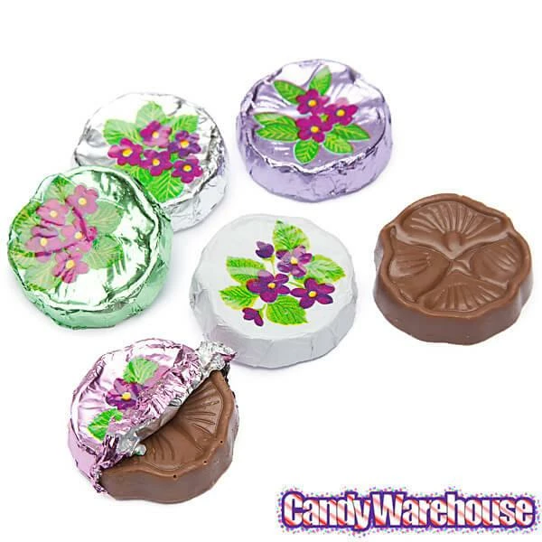 Madelaine Foiled Milk Chocolate Flower Wafers - Violets: 5LB Bag 4 Madelaine Foiled Milk Chocolate Flower Wafers - Violets: 5LB Bag - Image 4