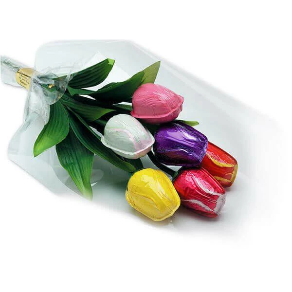 Madelaine Foiled Milk Chocolate Tulips Candy: 6-Piece Bouquet 1 Madelaine Foiled Milk Chocolate Tulips Candy: 6-Piece Bouquet