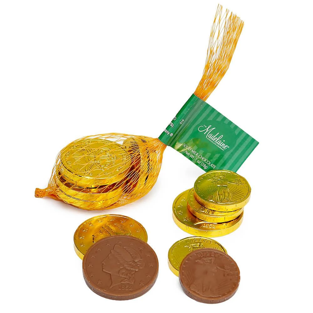 Madelaine Gold Foiled Milk Chocolate Coins 1-Ounce Mesh Bags: 48-Piece Box 1 Madelaine Gold Foiled Milk Chocolate Coins 1-Ounce Mesh Bags: 48-Piece Box