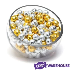 Madelaine Silver & Gold Foiled Milk Chocolate Balls: 5LB Bag -CANDY WAREHOUSE Sales madelaine silver and gold foiled milk chocolate balls 5lb bag candy warehouse 3