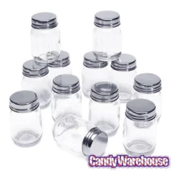 Mini Glass Favor Jars - 2.75-Ounce Mason Jar With Silver Top: 12-Piece Set -CANDY WAREHOUSE Sales mini glass favor jars 2 75 ounce mason jar with silver top 12 piece set candy warehouse 5
