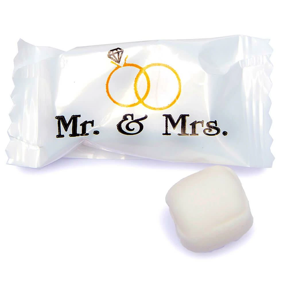 Mr. & Mrs. Wedding Theme Wrapped Buttermint Creams: 300-Piece Case 1 Mr. & Mrs. Wedding Theme Wrapped Buttermint Creams: 300-Piece Case