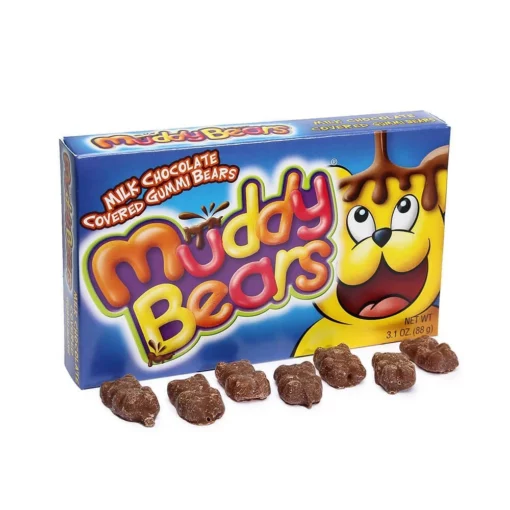 Muddy Bears Chocolate Covered Gummi Bears Theater Size Packs: 12-Piece Box 1 Muddy Bears Chocolate Covered Gummi Bears Theater Size Packs: 12-Piece Box -CANDY WAREHOUSE Sales muddy bears chocolate covered gummi bears theater size packs 12 piece box candy warehouse 1