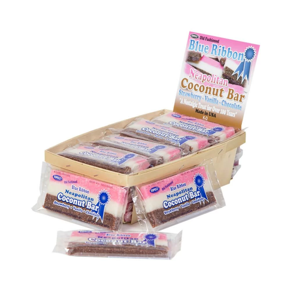 Neapolitan 3 Color Coconut Slice Candy Bars: 24-Piece Box 2 Neapolitan 3 Color Coconut Slice Candy Bars: 24-Piece Box - Image 2