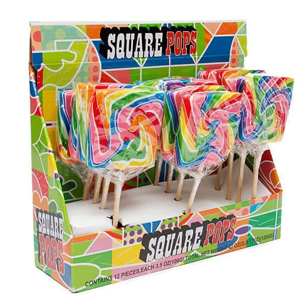 Rainbow Swirl 3.5-Ounce Square Lollipops: 12-Piece Display 1 Rainbow Swirl 3.5-Ounce Square Lollipops: 12-Piece Display