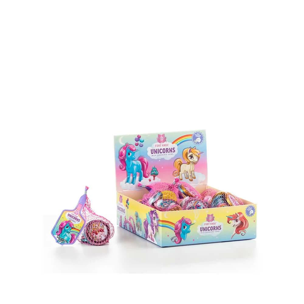 Rainbow Unicorn Foiled Milk Chocolate Coins In Mesh Bags: 18-Piece Box 2 Rainbow Unicorn Foiled Milk Chocolate Coins In Mesh Bags: 18-Piece Box - Image 2