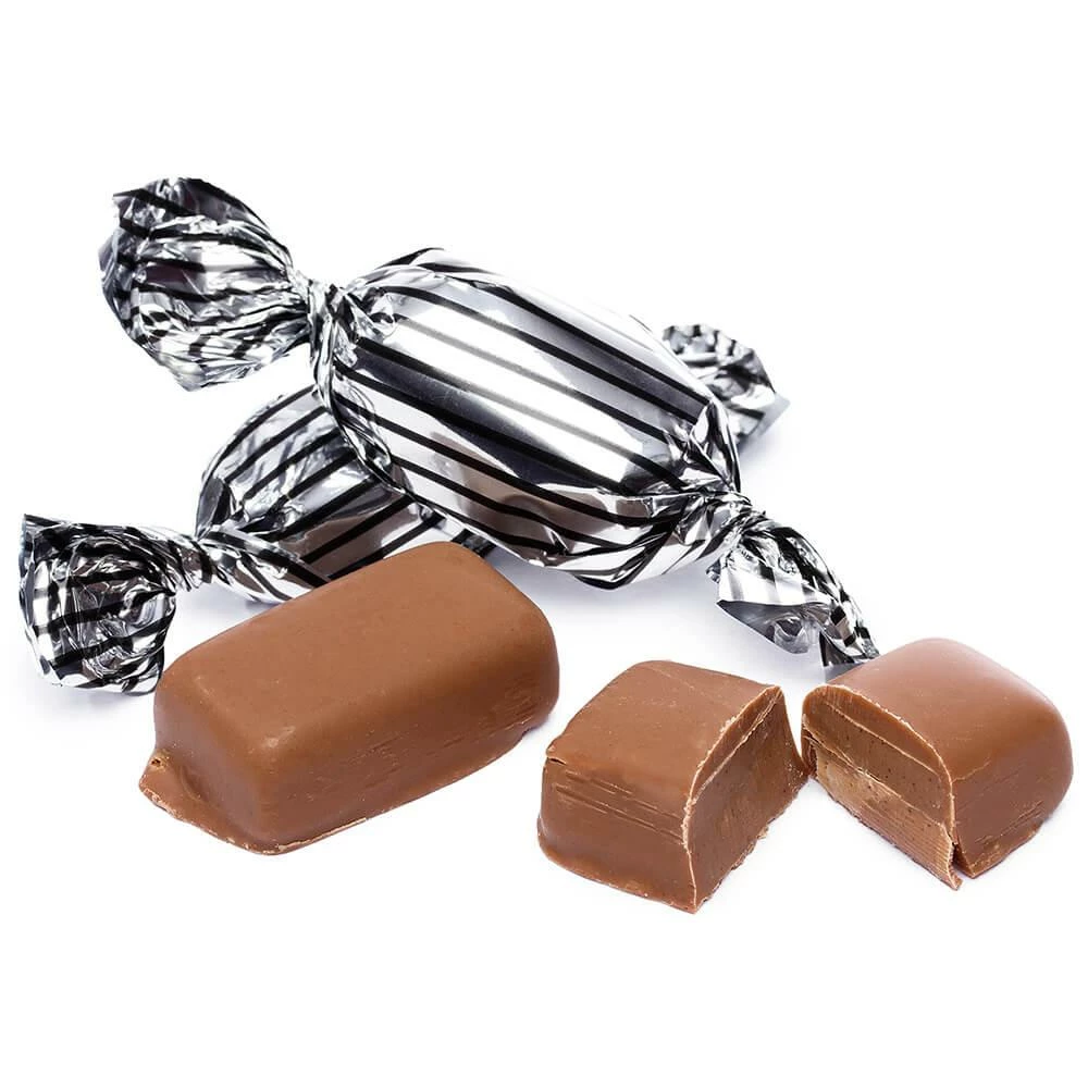 Silver With Black Stripes Wrapped Mocha Chocolate Meltaways: 1LB Bag 1 Silver With Black Stripes Wrapped Mocha Chocolate Meltaways: 1LB Bag