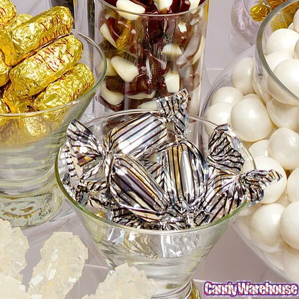 Silver With Black Stripes Wrapped Mocha Chocolate Meltaways: 1LB Bag 4 Silver With Black Stripes Wrapped Mocha Chocolate Meltaways: 1LB Bag - Image 4