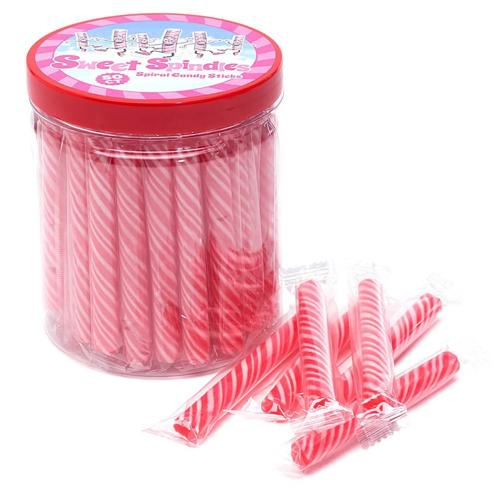 Sweet Spindles Mini Hard Candy Sticks - Cherry: 50-Piece Jar 1 Sweet Spindles Mini Hard Candy Sticks - Cherry: 50-Piece Jar