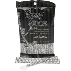 YumJunkie Sassy Straws Candy Powder Filled Mini Straws - Black Cherry: 50-Piece Bag