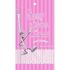 YumJunkie Sassy Straws Candy Powder Filled Mini Straws - Strawberry: 50-Piece Bag